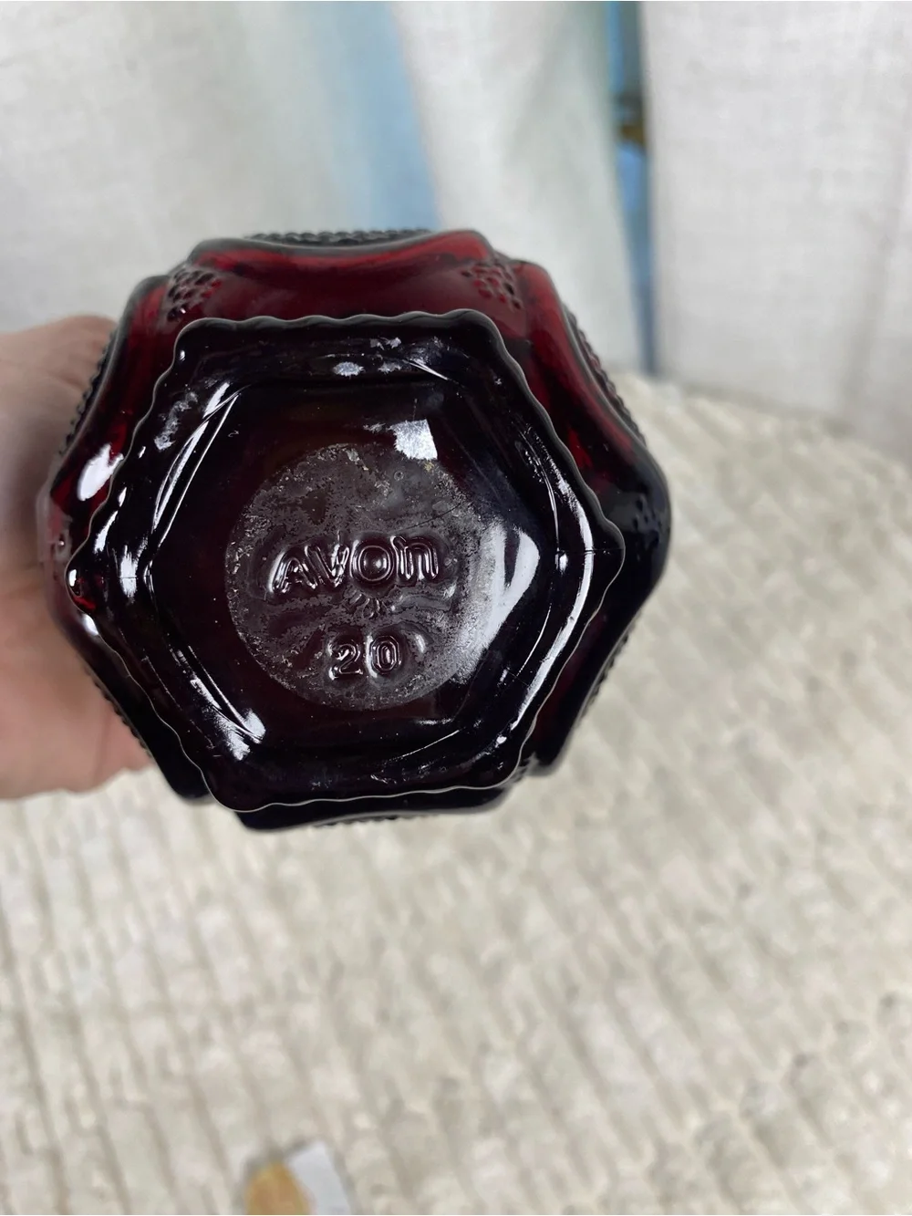 Vintage Avon 1876 Cape Cod Ruby Red Glass Cruet Decanter - Full w/ Original Oil